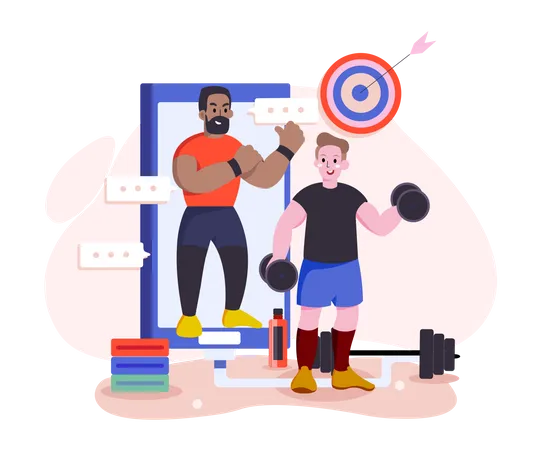 Gym instructor providing guidance via video call  Illustration