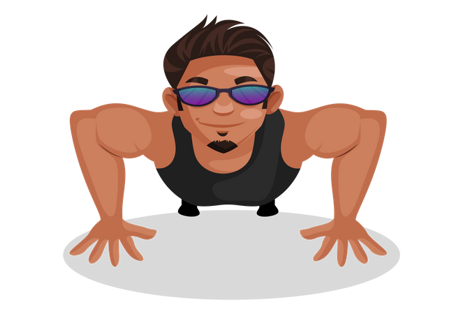 Gym trainer doing pushups  Illustration