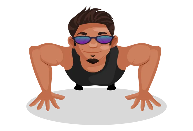 Gym trainer doing pushups  Illustration