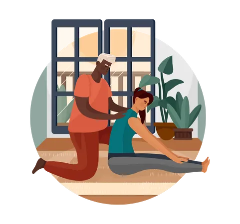 Gym trainer helping woman with exercise  Illustration