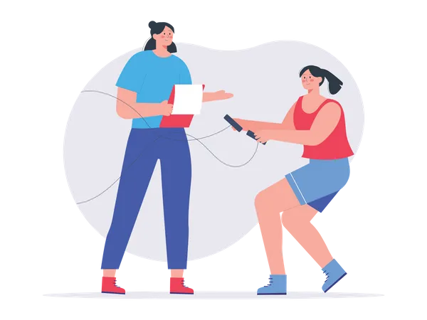 Gym trainer training girl Illustration