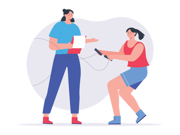 Gym trainer training girl  Illustration