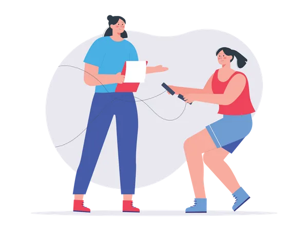 Gym trainer training girl  Illustration