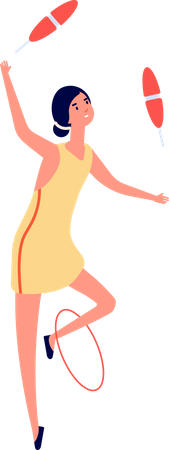 Gymnast Girl Balancing in Ring  Illustration