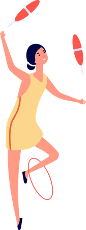 Gymnast Girl Balancing in Ring  Illustration