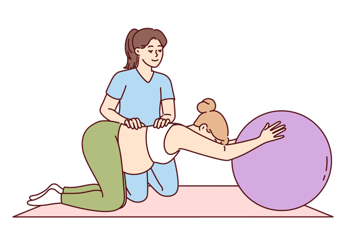 Gymnastics for pregnant women under supervision of physiotherapist  Illustration