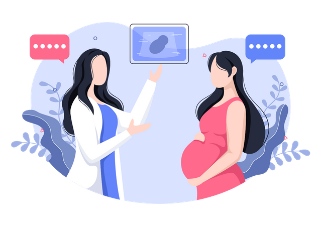 Gynaecologist consulting pregnant lady  일러스트레이션