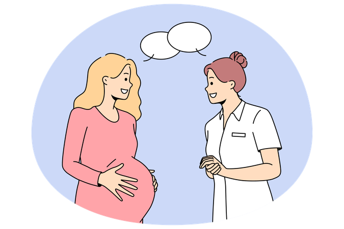 Gynäkologe berät schwangere Frau im Krankenhaus  Illustration