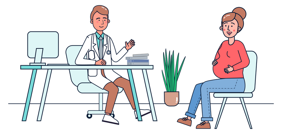 Gynecologist giving advice to pregnant woman  일러스트레이션