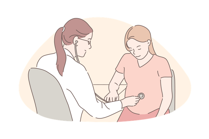Gynecologist is consulting pregnant woman  イラスト