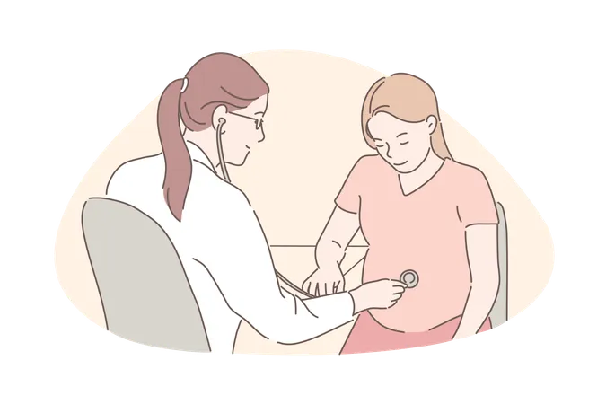 Gynecologist is consulting pregnant woman  イラスト