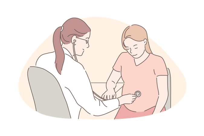 Gynecologist is consulting pregnant woman  Illustration