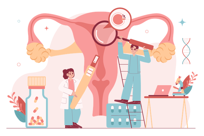 Gynecologist testing female vagina  Illustration
