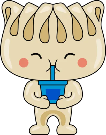 Gyoza Mascot drinking juice  Illustration