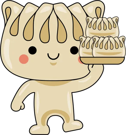 Gyoza mascot serving food  Illustration