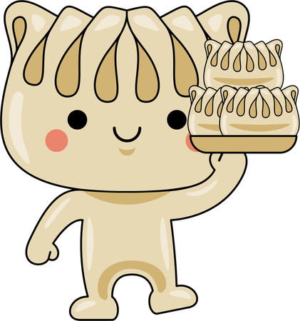 Mascote Gyoza servindo comida  Ilustração