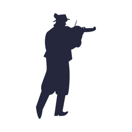 Gypsy man black silhouette playing music on violin  Illustration