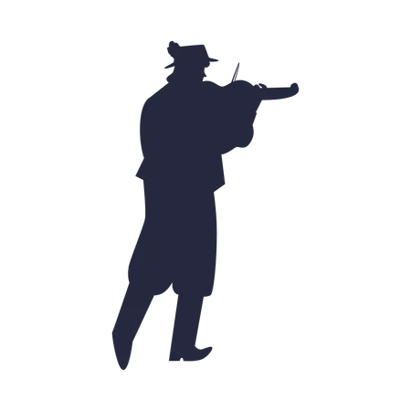 Gypsy man black silhouette playing music on violin  Illustration