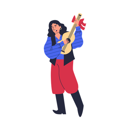 Gypsy man playing guitar and singing  Illustration