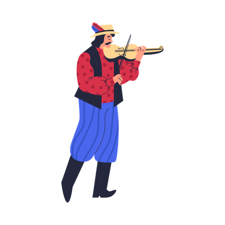 Gypsy man playing violin  Illustration