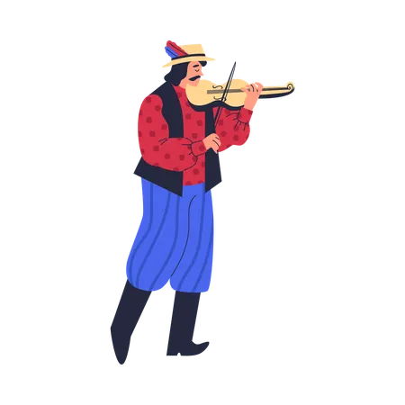 Gypsy man playing violin  Illustration