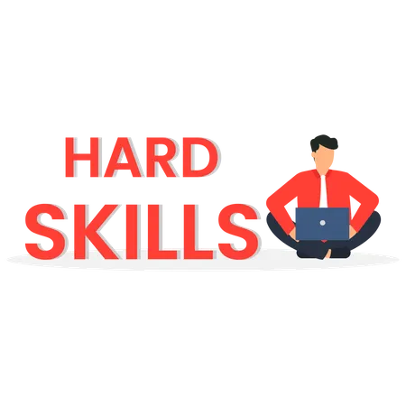 Hard skills ou atributos pessoais para ser um empresário bem-sucedido e confiante com elementos de Hard skills, networking, empatia, gerenciamento de tempo ou habilidade de comunicação, resolução de problemas e criatividade.  Ilustração