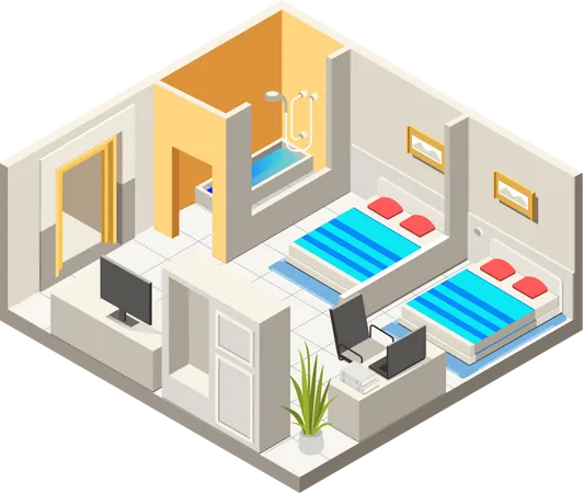 Habitación de hotel con lugar de trabajo  Ilustración