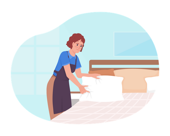 Hacer camas de hotel  Ilustración
