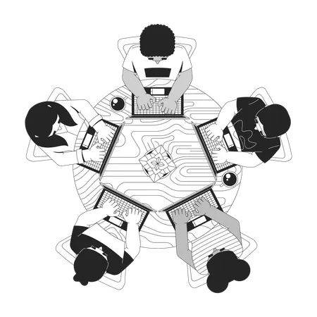 Hackathon programming group top view  Illustration