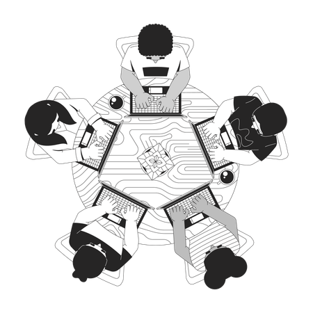 Hackathon programming group top view  Illustration