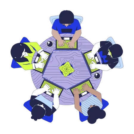 Hackathon programming group top view  Illustration
