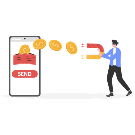 Hacker anonymous holds magnet and demands money  Illustration
