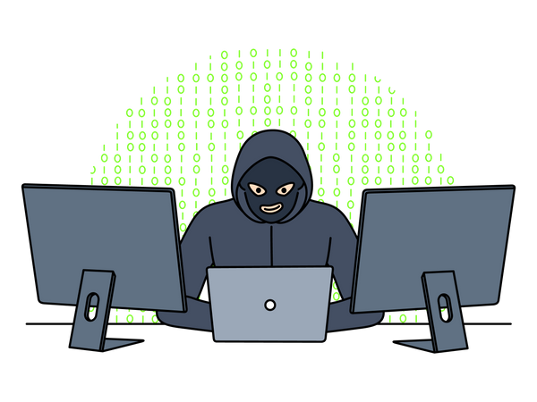 Hacker arbeitet am Computer  Illustration