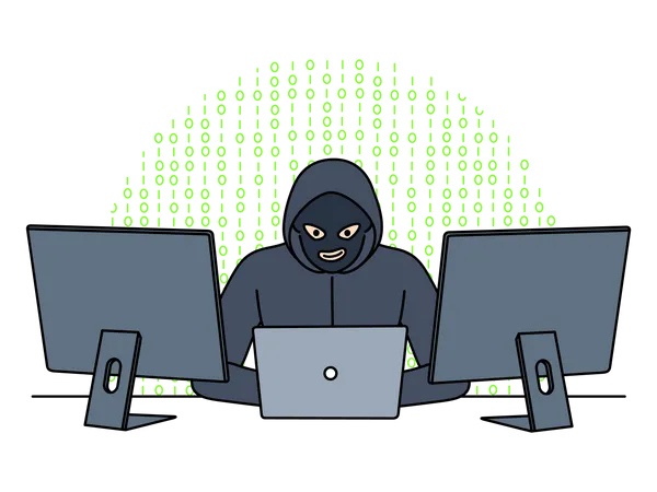 Hacker arbeitet am Computer  Illustration