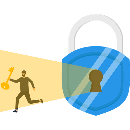 Hacker Attacking Padlock Key  Illustration