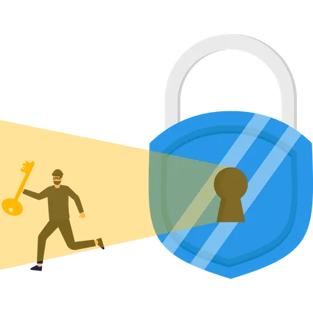 Hacker Attacking Padlock Key  Illustration