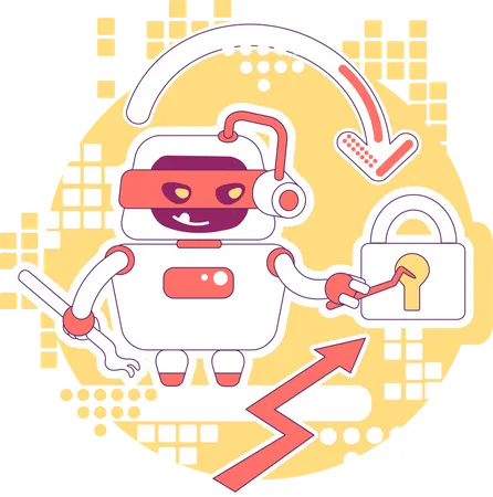 Hacker Bot Thin Line Concept Vector Illustration Stealing Personal Account Password Data And Content Bad Scraper Robot 2 D Cartoon Character For Web Design Cyber Attack Creative Idea Illustration
