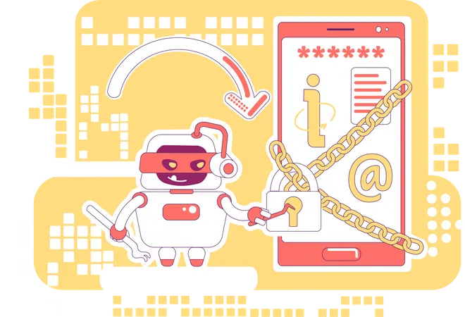Hacker Bot Thin Line Concept Vector Illustration Stealing Personal Account Data And Content Bad Scraper Robot 2 D Cartoon Character For Web Design Smartphone Password Hacking Creative Idea Illustration