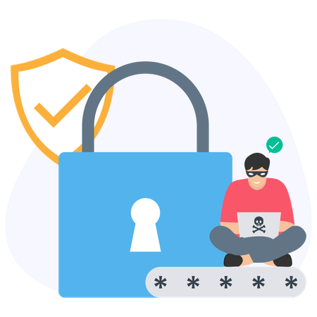 Hacker breaking security lock  Illustration