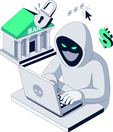 Hacker breaks into Bank data  Illustration