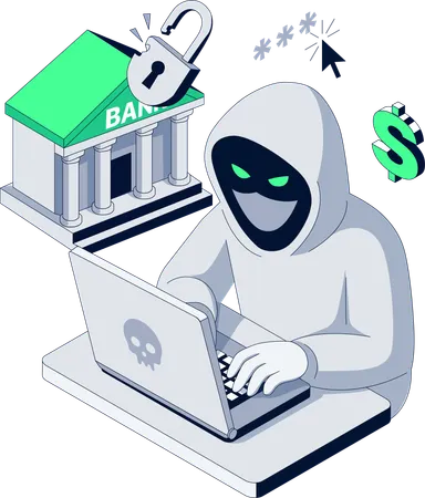 Hacker breaks into Bank data  Illustration