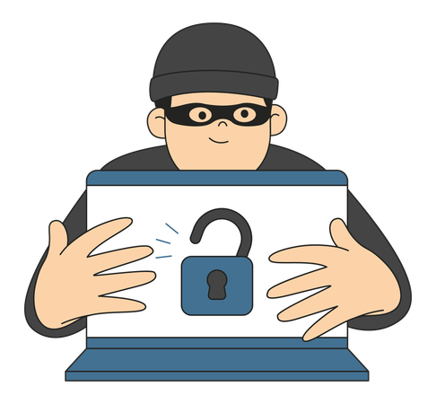 Hacker desbloqueando um computador  Ilustração