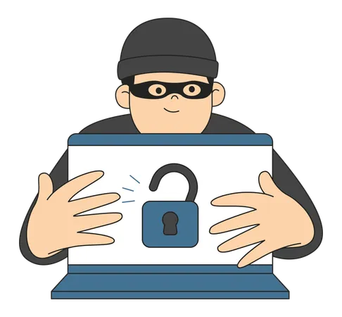 Hacker desbloqueando um computador  Ilustração