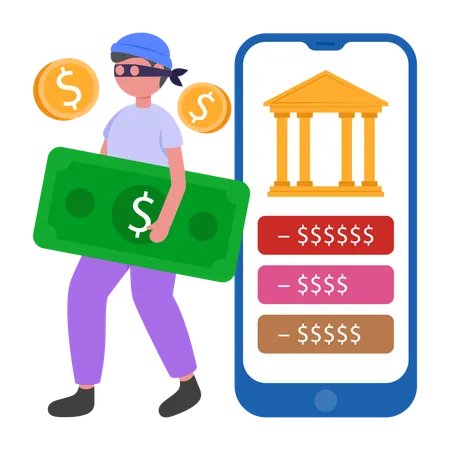 Hacker doing Bank Fraud  Illustration
