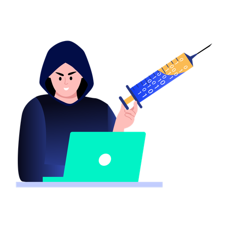 Hacker doing code injection  Illustration