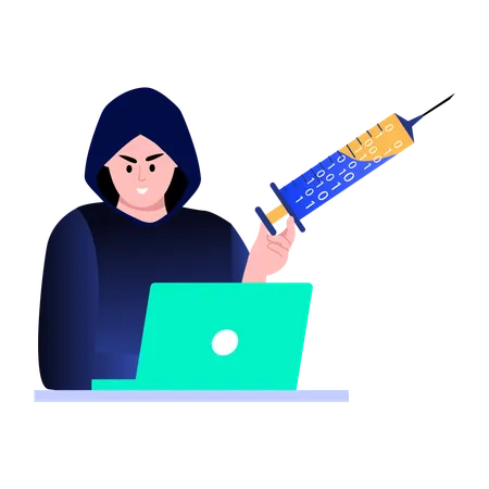 Hacker doing code injection  Illustration