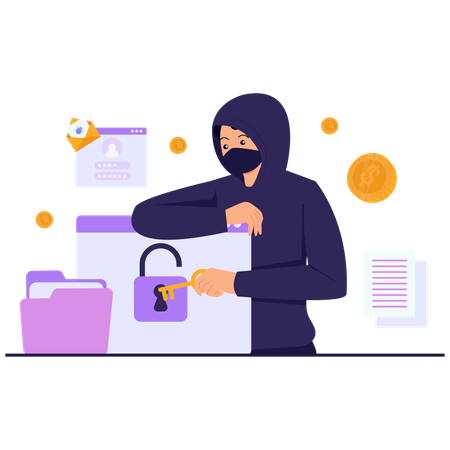 Hacker doing Digital Lock Breach  Illustration