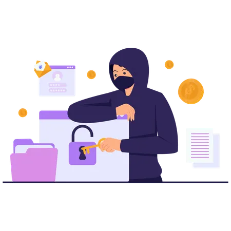 Hacker doing Digital Lock Breach  Illustration
