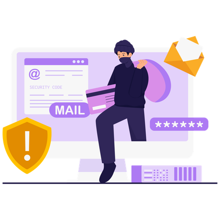 Hacker doing Email and Credit Card Theft  Illustration
