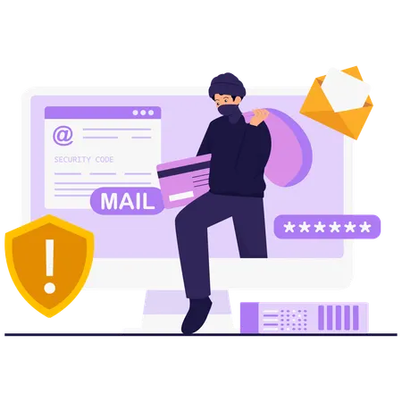 Hacker doing Email and Credit Card Theft  Illustration